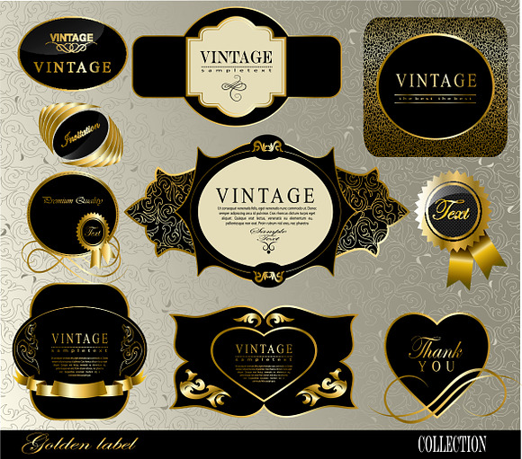 black gold frame label set 3 in Illustrations - product preview 1