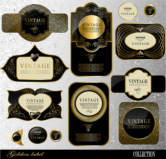 black gold frame label set 3 in Illustrations - product preview 4