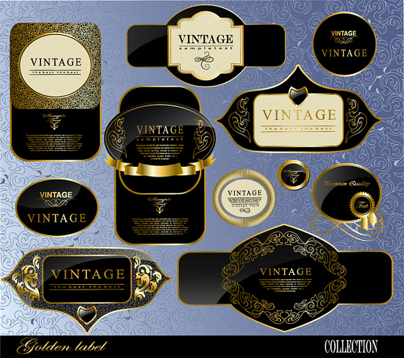 black gold frame label set 3 in Illustrations - product preview 6