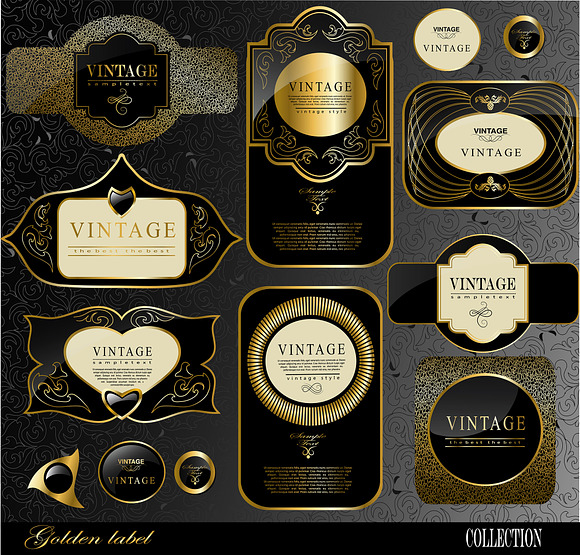 black gold frame label set 3 in Illustrations - product preview 7