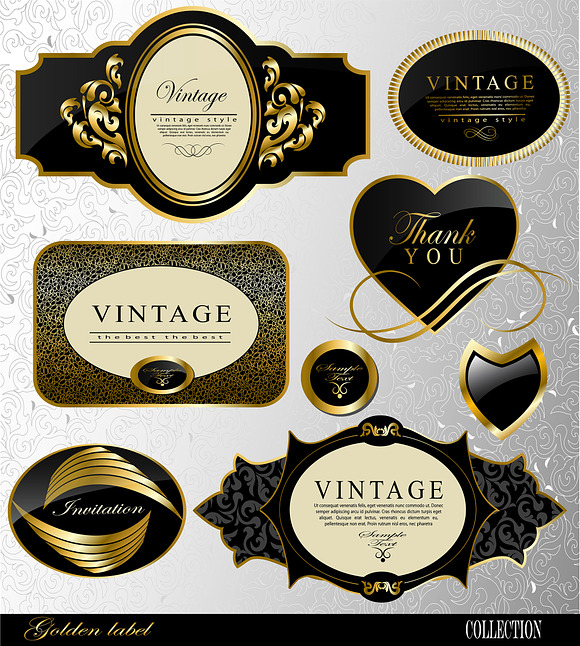 black gold frame label set 3 in Illustrations - product preview 9