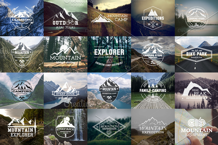 52 Camping Logos + 20 Icons.Bundle ⛺