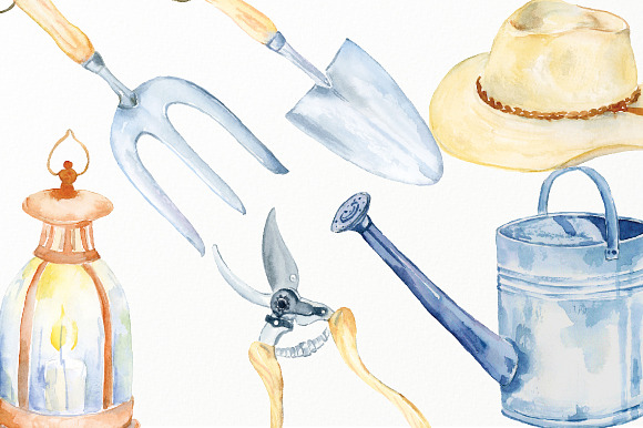 Watercolor Clipart Blue Gardener in Illustrations - product preview 2