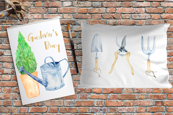 Watercolor Clipart Blue Gardener in Illustrations - product preview 3