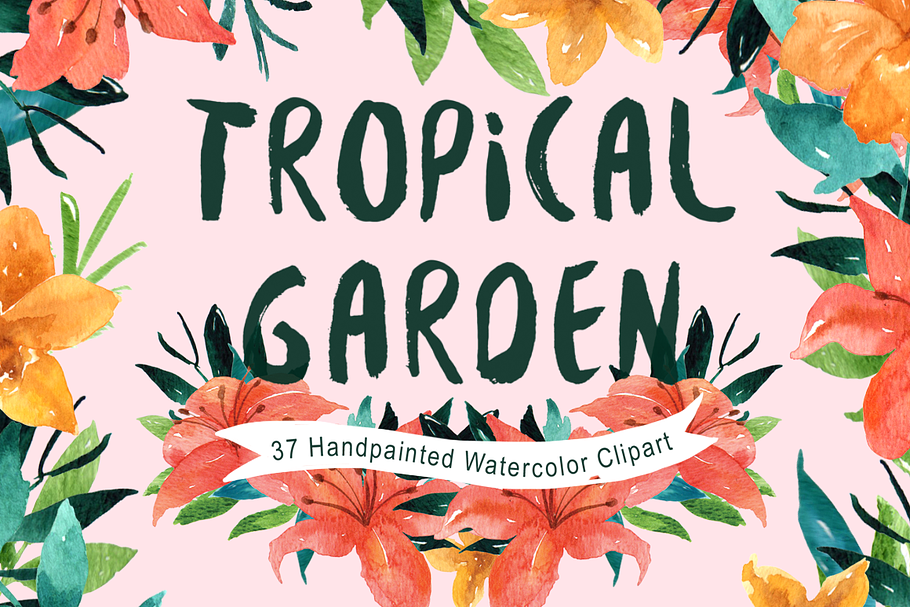 Tropical Garden Watercolor clipart in Illustrations - product preview 8