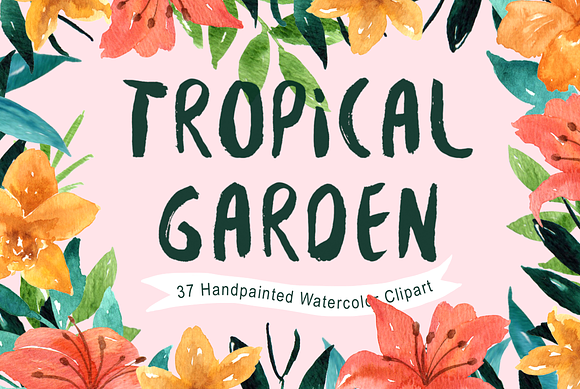 Tropical Garden Watercolor clipart in Illustrations - product preview 1