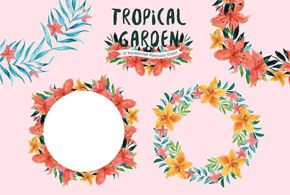 Tropical Garden Watercolor clipart in Illustrations - product preview 2