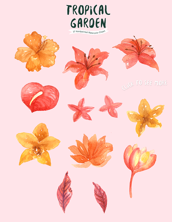Tropical Garden Watercolor clipart in Illustrations - product preview 3