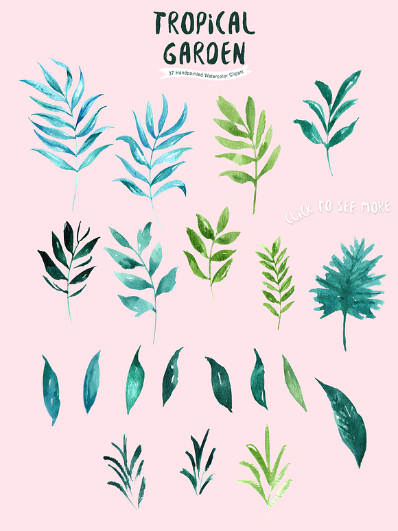 Tropical Garden Watercolor clipart in Illustrations - product preview 4