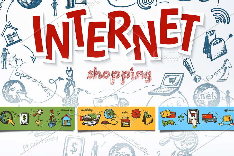 Internet shopping sketch set in Illustrations - product preview 8