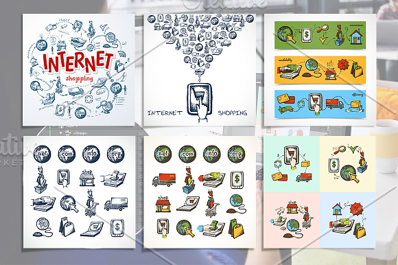 Internet shopping sketch set in Illustrations - product preview 4