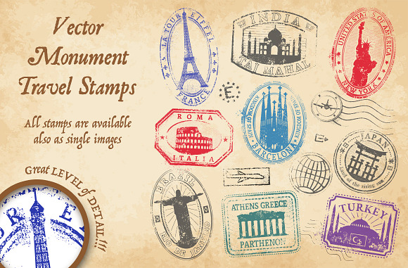 Monument Vector Travel Stamps 1 in Illustrations - product preview 1