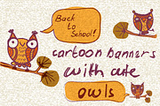 cartoon banners with doodle owls