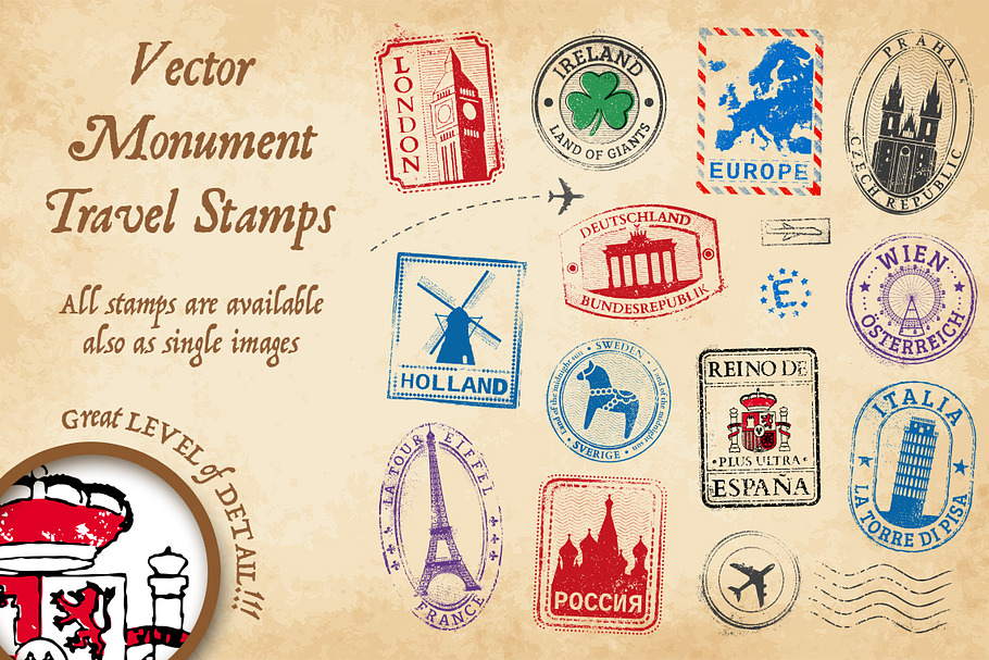 Monument Vector Travel Stamps 2