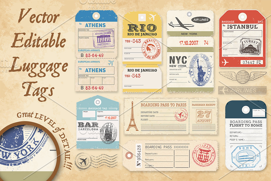 Vector Luggage Tags Illustrations 1 in Card Templates - product preview 8