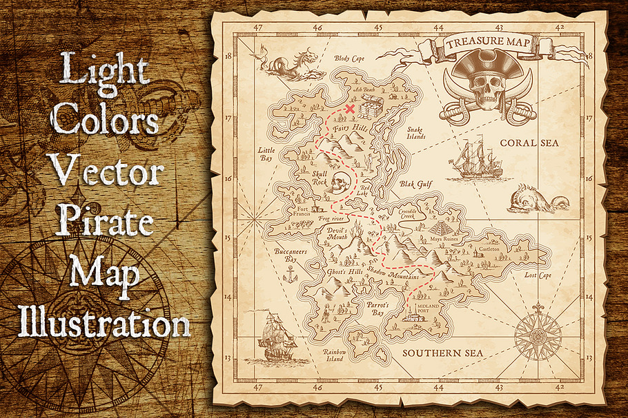 Pirate Treasure Map & Illustrations