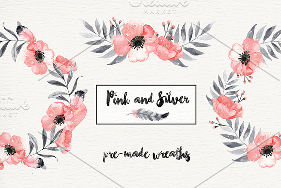Pink and Silver Flower Clip Arts in Illustrations - product preview 2