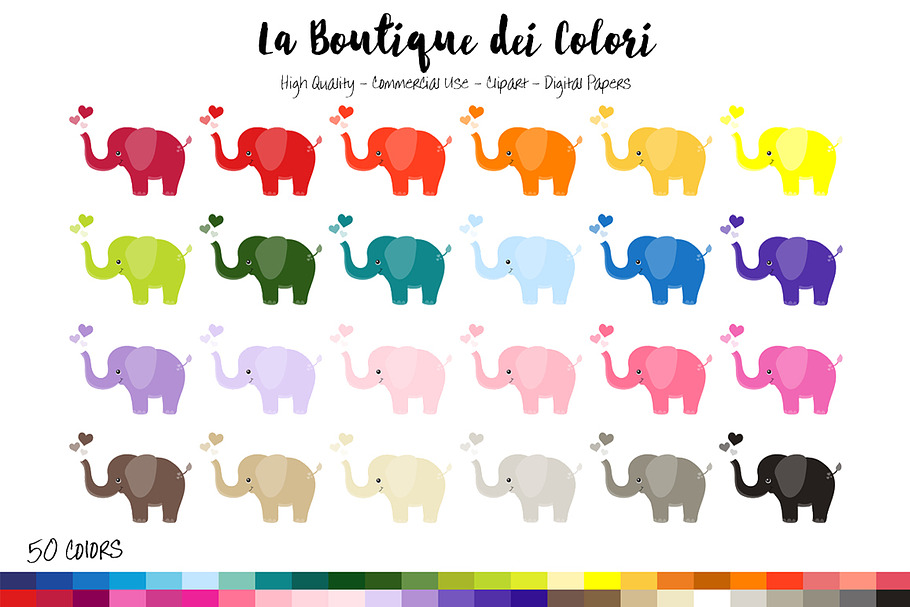 50 Rainbow Elephant Clip Art
