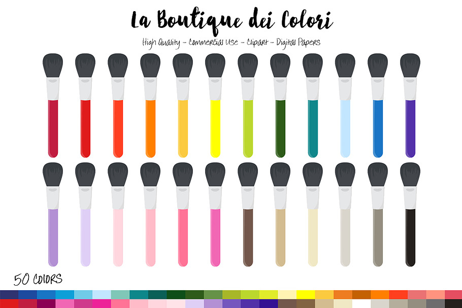 50 Rainbow Makeup Brush Clip Art