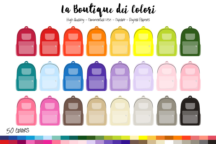 50 Rainbow School Bag Clip Art