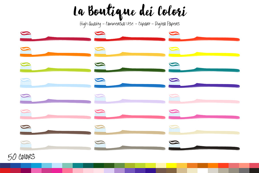 50 Rainbow Toothbrush Clip Art