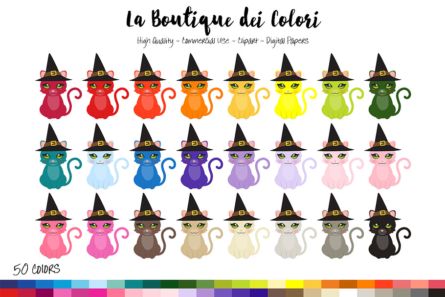 50 Rainbow Witch Cat Clip Art in Illustrations - product preview 8