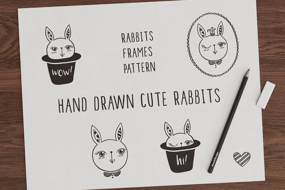 Set of hand drawn cute rabbits in Illustrations - product preview 8