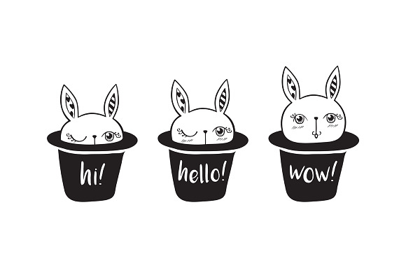 Set of hand drawn cute rabbits in Illustrations - product preview 1