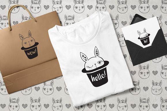 Set of hand drawn cute rabbits in Illustrations - product preview 3