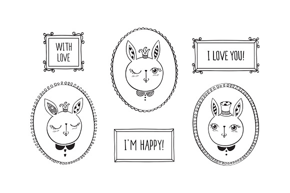 Set of hand drawn cute rabbits in Illustrations - product preview 4