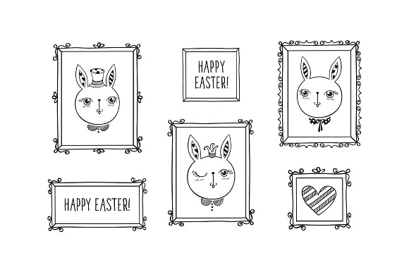 Set of hand drawn cute rabbits in Illustrations - product preview 5
