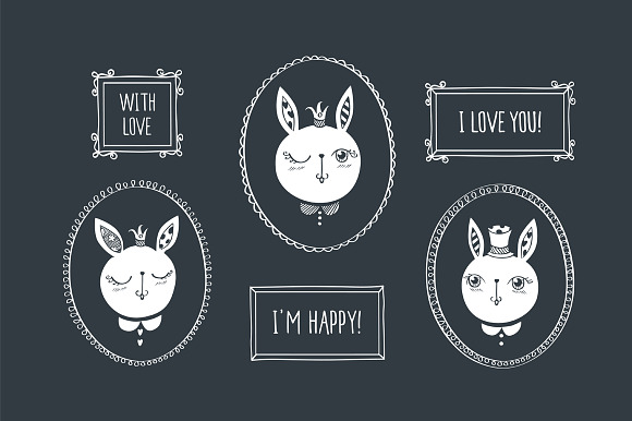 Set of hand drawn cute rabbits in Illustrations - product preview 6