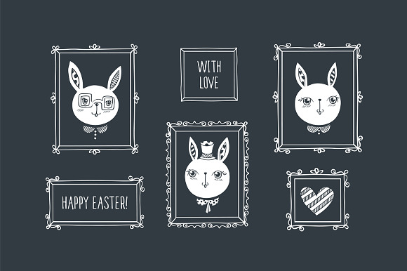 Set of hand drawn cute rabbits in Illustrations - product preview 7