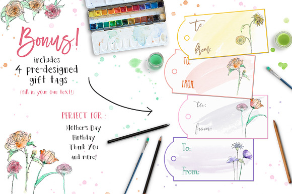 Watercolor Clip Art - Sketch Flowers in Illustrations - product preview 2