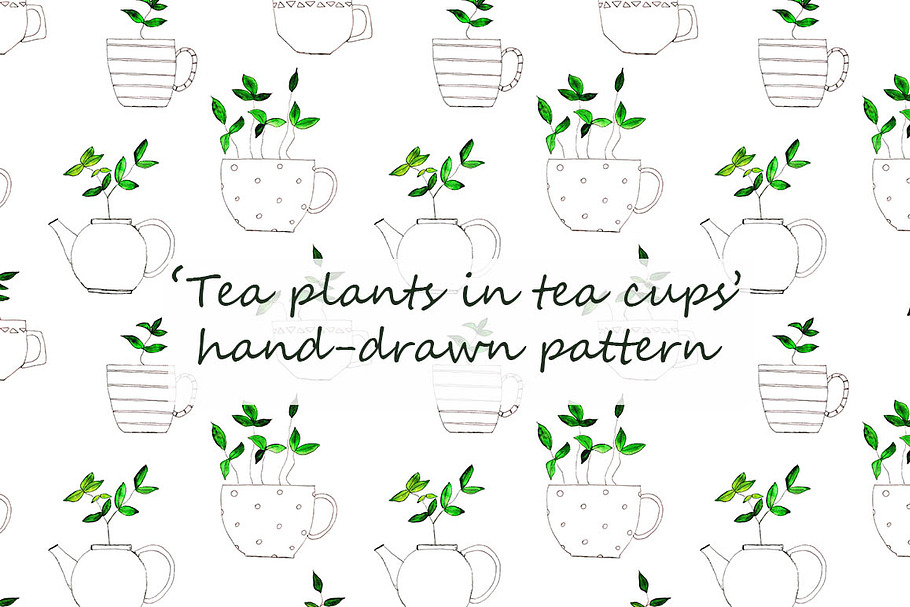 Tea plants in tea cups in Patterns - product preview 8