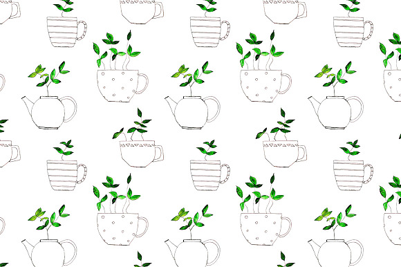 Tea plants in tea cups in Patterns - product preview 1