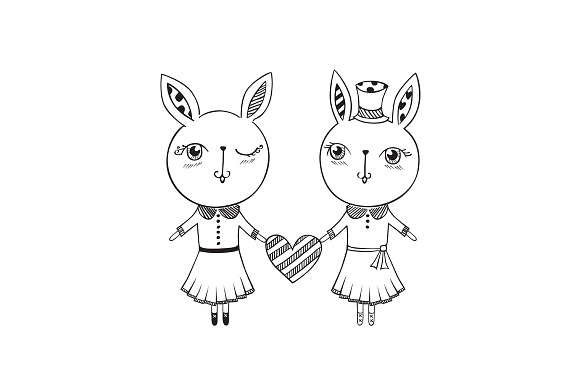 Set of hand drawn cute rabbits in Illustrations - product preview 11