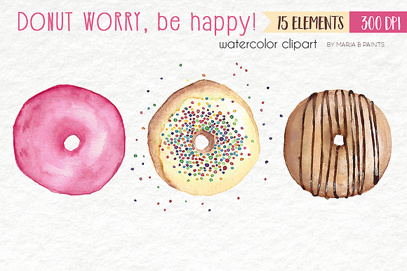 Donuts & Sprinkles Clipart Set in Illustrations - product preview 1