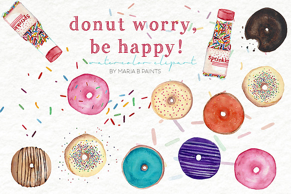 Donuts & Sprinkles Clipart Set in Illustrations - product preview 2