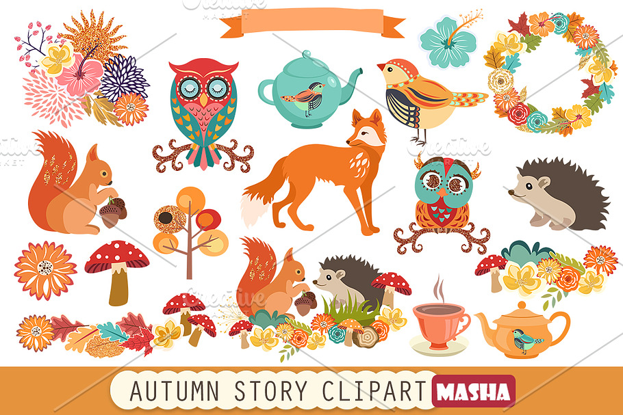 AUTUMN STORY clipart in Illustrations - product preview 8
