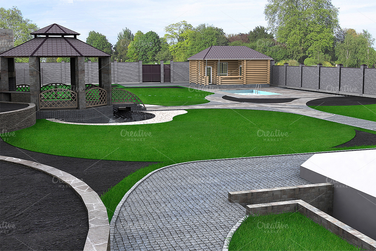 panoramic view of the yard in Illustrations - product preview 8