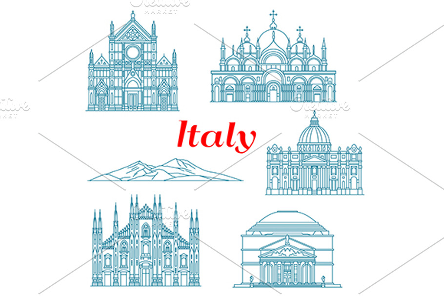 Italy landmarks icons in Graphics - product preview 8