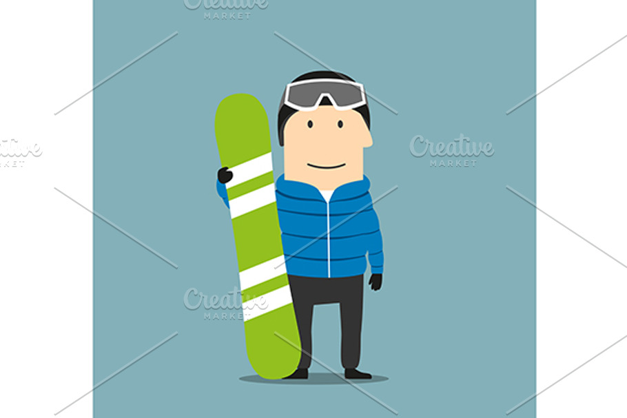 Cartoon smiling snowboarder in Graphics - product preview 8