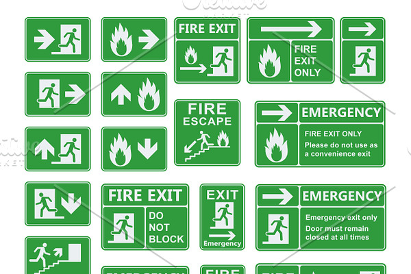 Exit sign vector set isolated