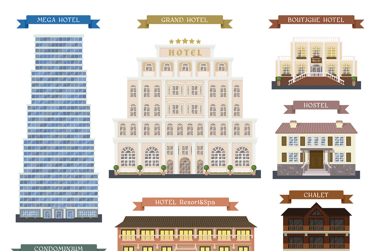 Hotel buildings vector illustration in Illustrations - product preview 8