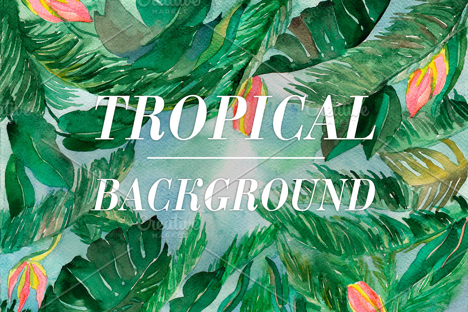 Watercolor tropical background in Textures - product preview 8