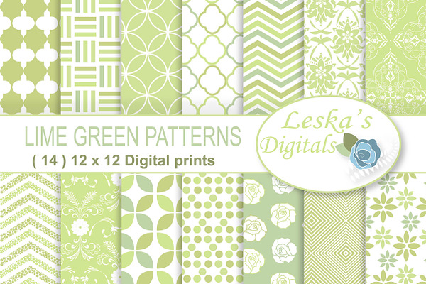 Lime Green Digital Paper Patterns
