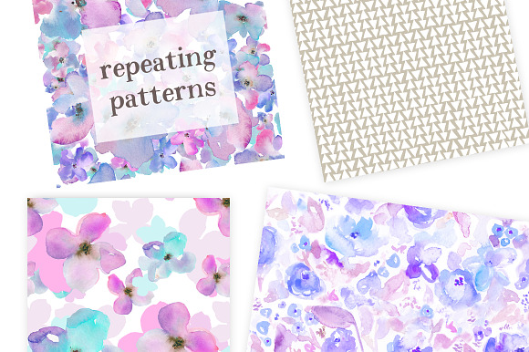 Floral Watercolor Patterns in Illustrations - product preview 1