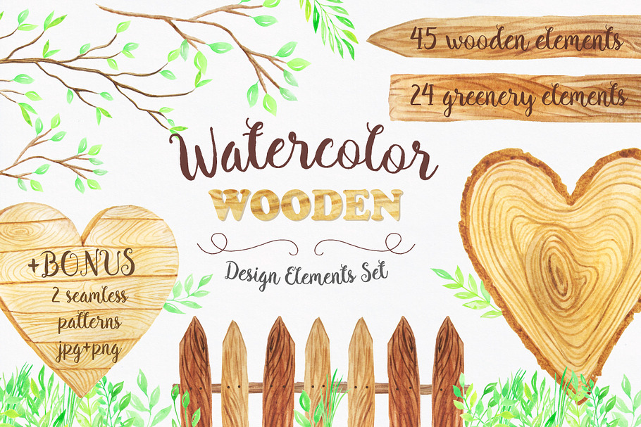 Watercolor Wooden Design Set in Illustrations - product preview 8