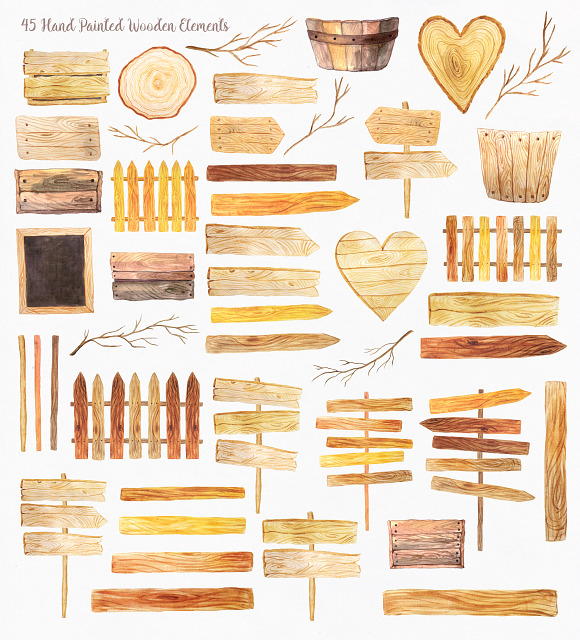 Watercolor Wooden Design Set in Illustrations - product preview 1